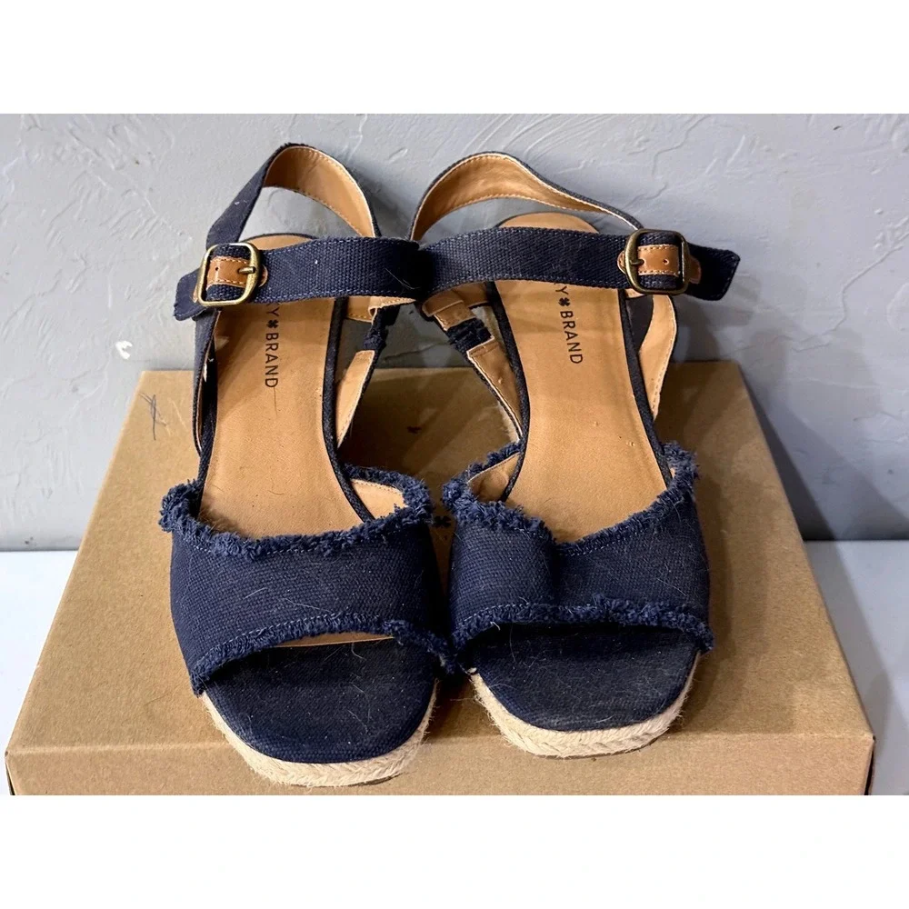 Lucky Brand Mindra Indigo Heavy Canvas Espadrille Wedge Sandals Womens 9.5M